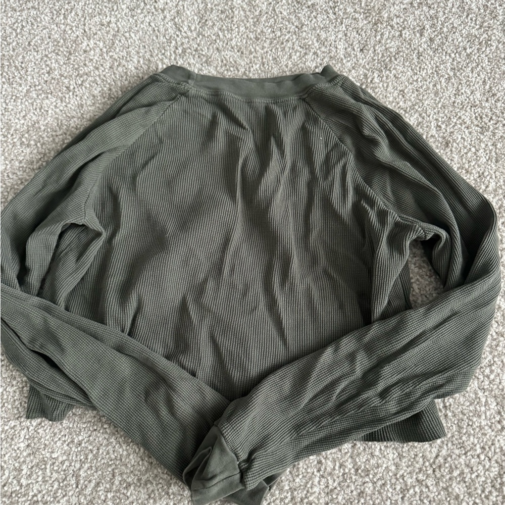 Brandy Melville Olive Green Long Sleeve Waffle Top